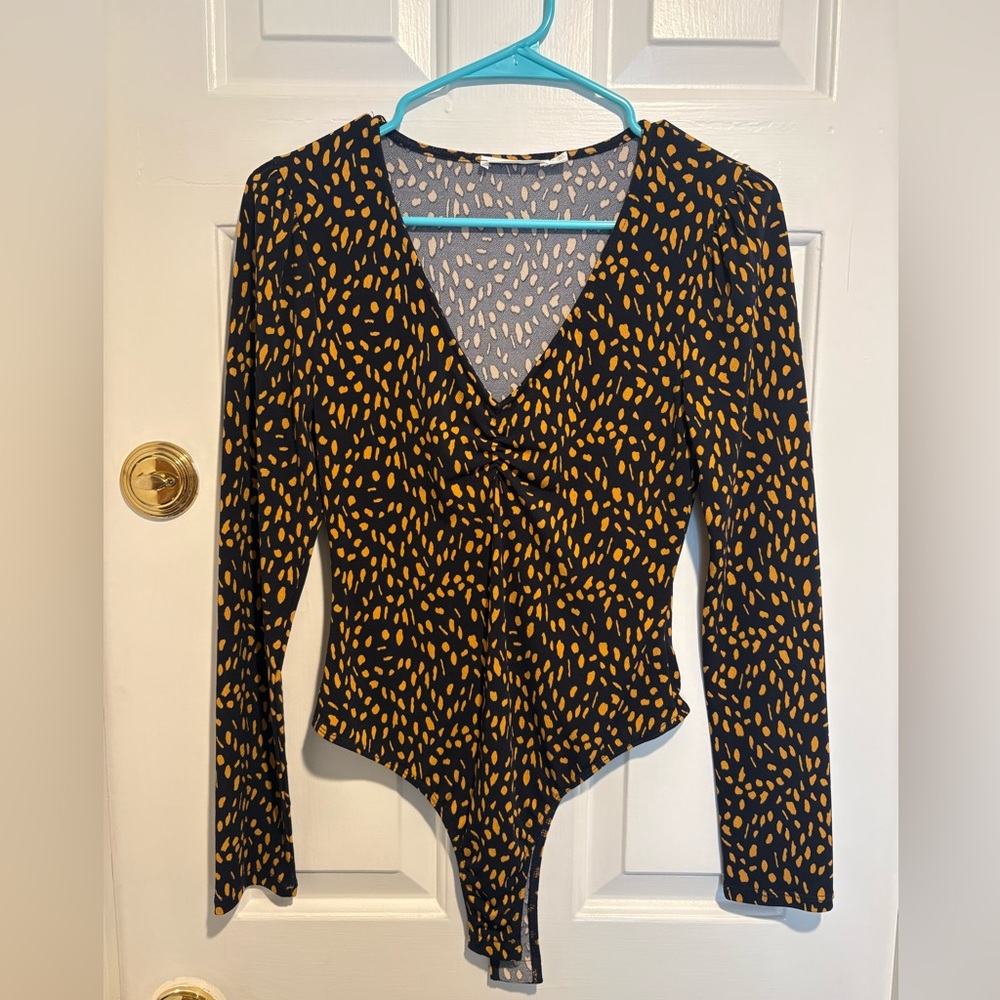 Lush Navy and Mustard Printed Long-Sleeve One Piece Bodysuit